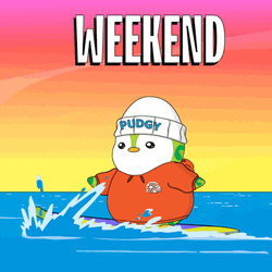 Weekend Vibes Pudgy Penguin Surfing GIF