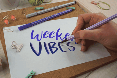 Weekend Vibes Purple Words On Paper GIF
