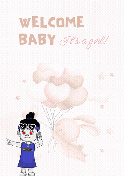 Welcome Baby It's A Girl Greeting Card With Balloons GIF