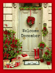 Welcome December Christmas Decorated Door GIF
