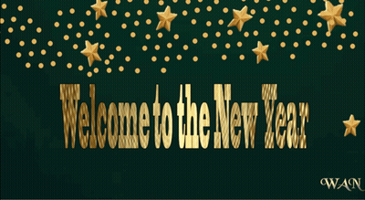 Welcome New Year Gold Balloons Stars GIF