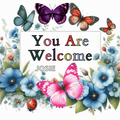 Welcome Sign Surrounded By Butterflies And Flowers GIF