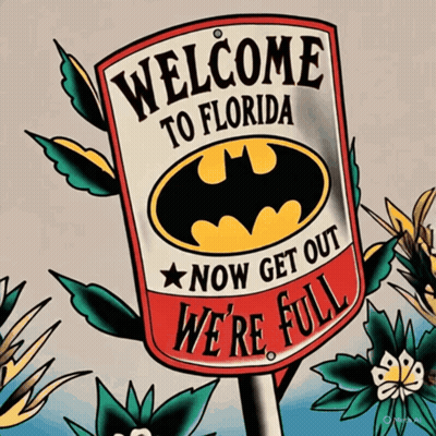 Welcome To Florida Sign With Batman Symbol GIF