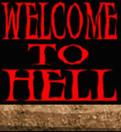 Welcome To Hell Sign With Hand Sticking Out GIF
