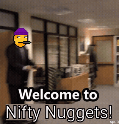 Welcome To Nifty Nuggets Advertisement Pixelated Man In Office GIF