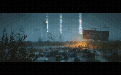 Welcome To Night City Sign Over Swamp GIF