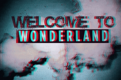Welcome To Wonderland Sign In Red And Blue GIF