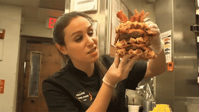 Welsh Fine Food Woman Holding Waffle Hamburger GIF