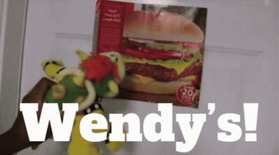 Wendy's Advertisement With Stuffed Animal And Hamburger GIF