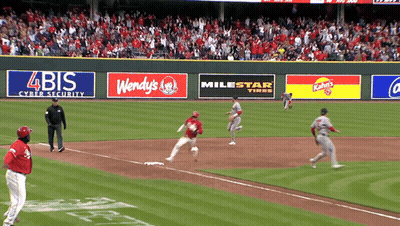 Wendy's And Milestar Tires Advertised On Baseball Field Wall GIF
