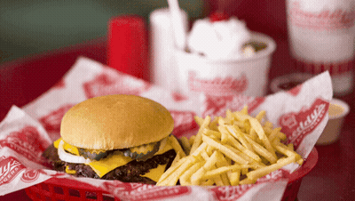 Wendy's Hamburger And French Fries In Red Basket GIF
