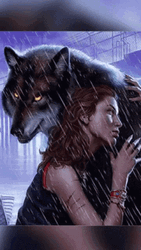 Werewolf Human Hugging In Rain GIF