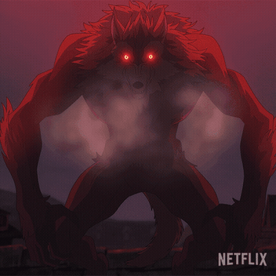 Werewolf In Front Of Red Moon GIF