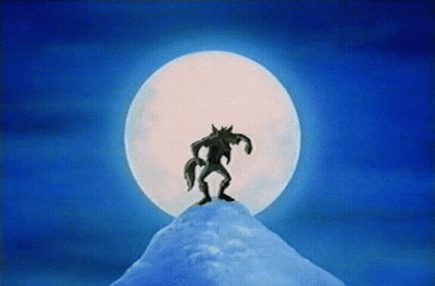 Werewolf on Snowy Mountain Under Full Moon