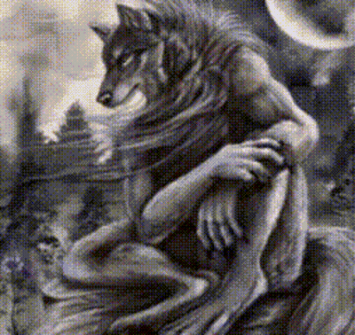 Werewolf Sitting On A Rock With Trees GIF