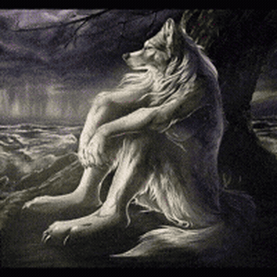 Werewolf Sitting Under Tree Looking At Ocean GIF