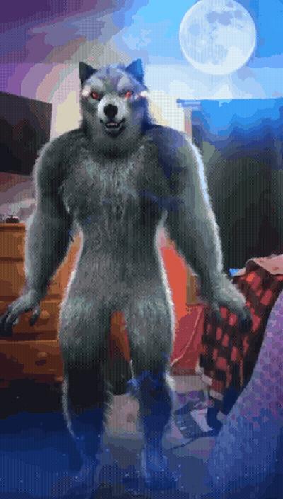 Werewolf Standing Before Full Moon GIF