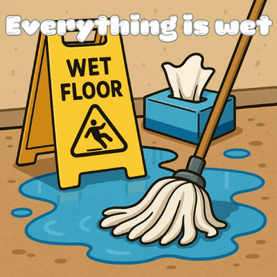 Wet Floor Sign With Mop And Tissues GIF