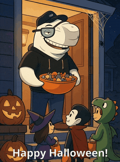 Whale Holding Candy Bowl Happy Halloween GIF