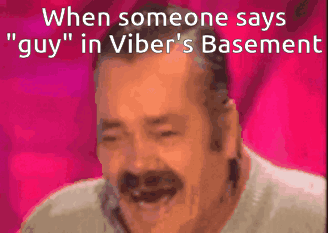 When Someone Says " Guy " In Viber 'S Basement A Man With A Mustache Is Laughing GIF