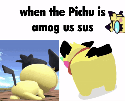 When The Pichu Is Among Us Sus Is Written Above A Picture Of A Pikachu GIF