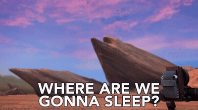 Where Are We Gonna Sleep Written In Front Of A Desert Scene GIF
