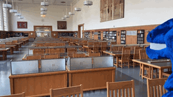 Where Is Everyone Blue Horse Mascot Empty Cafeteria GIF