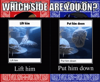Which Side Are You On Lift Him Put Him Down Lift Him Put Him Down Lift Him Put Him Down GIF