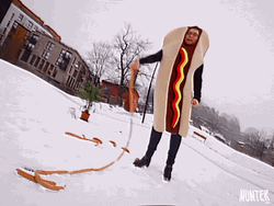 Whip Winter Snow Hotdog Woman Costume GIF