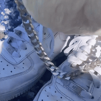 White Air Force 1 Sneakers With Silver Chain GIF