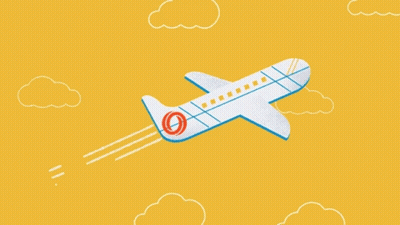 White Airplane With Red Circle On Tail Flying GIF