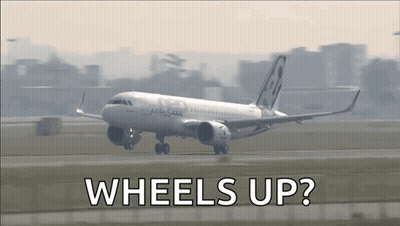 White Airplane With Wheels Up Text GIF