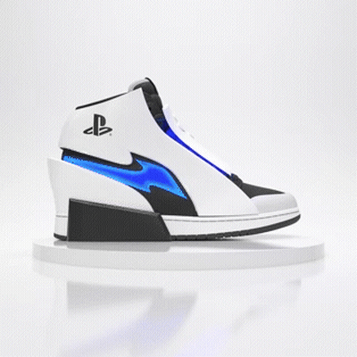 White And Black Sneakers With Blue PlayStation Logo GIF