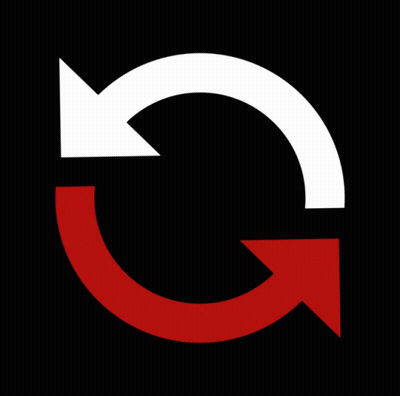 White And Red Arrows In Circle On Black Background GIF