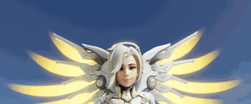 White Angel With Yellow Wings Smiling GIF