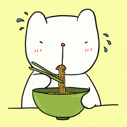 White Animated Cat Munching Noodles GIF