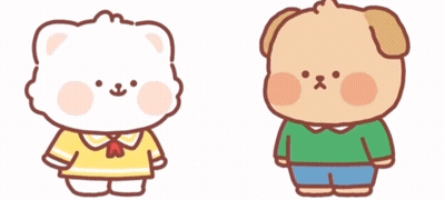 White Bear And Brown Dog Holding Hearts GIF
