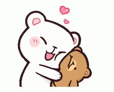 White Bear Hugging Brown Bear With Hearts GIF
