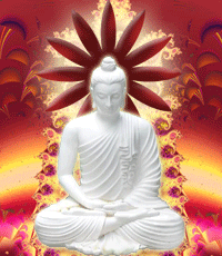 White Buddha Statue With Spinning Halo