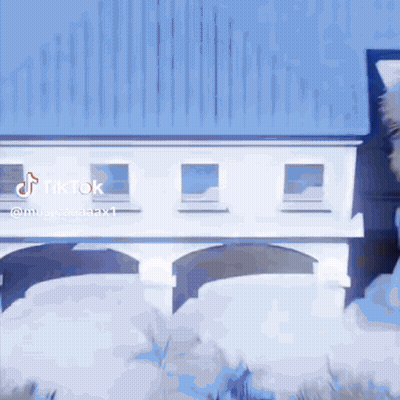 White Building With Blue Roof and TikTok Watermark