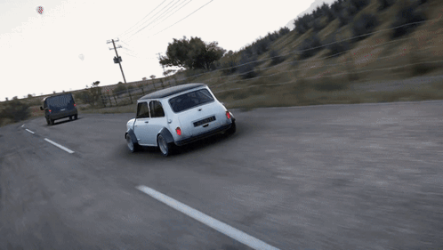 White Car Driving Down Road License Plate AA GIF
