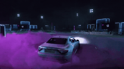 White Car Driving Down Road With Purple Smoke GIF