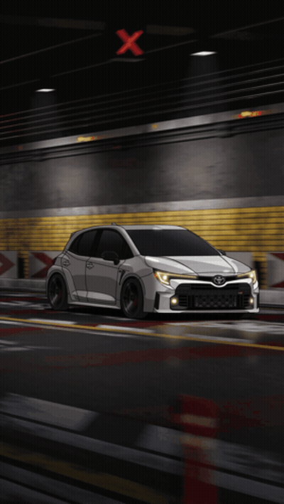 White Car Driving In Parking Lot With City Background GIF