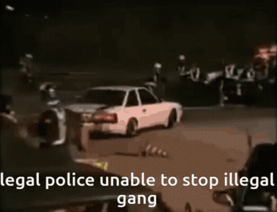 White Car Driving With Illegal Gang Text GIF