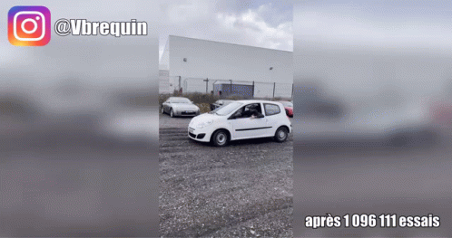 White Car Parked In Gravel Lot With @Vbrequin GIF