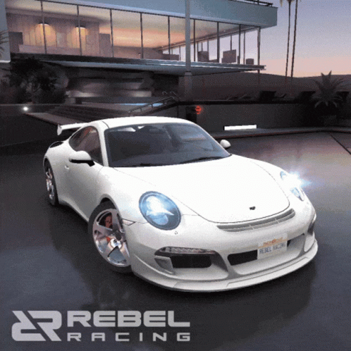 White Car With License Plate Rebel Racing GIF