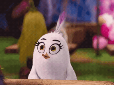White Cartoon Bird With Big Eyes And Purple Feather GIF