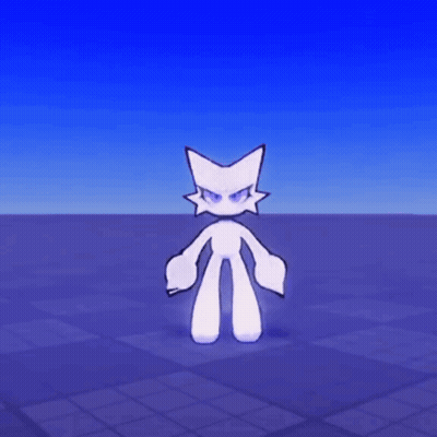 White Cartoon Character On Purple Tiled Floor Blue Sky GIF