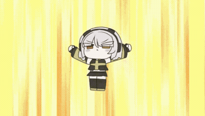 White Cartoon Character With Knife In Mouth Surrounded By Light Rays GIF