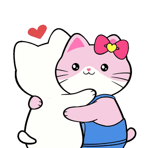 White Cat And Pink Cat Hugging Sticker